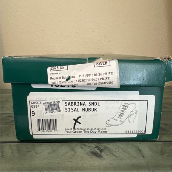 Paul Green Size 9 Sabrina Sandal Sisal Nubuk 3 1/2" Stacked Heel - Picture 6 of 15
